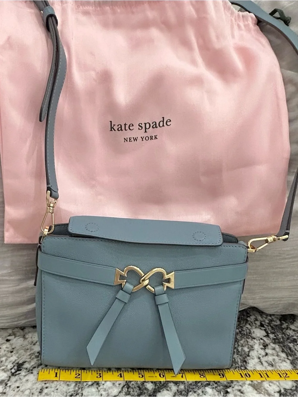 kate spade light blue leather crossbody with gold hardware